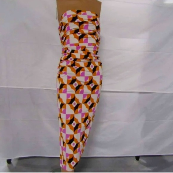 Anthropologie White/Orange/Purple/Black Neutr Mot Strapless Ruched Dress XXS NWT - Picture 2 of 11